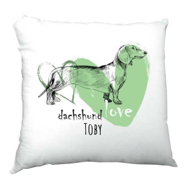 Vankúš saténový s potlačou Dachshund Love