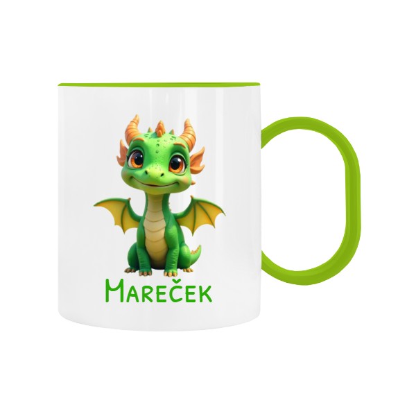 Detský hrnček plastový s potlačou Dráčik zelený s menom