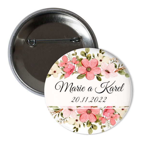 Odznak  s potlačou Kvetinový svadobný odznak