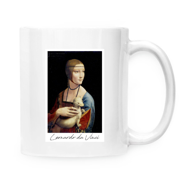 Hrnček malý biely s potlačou Leonardo da Vinci