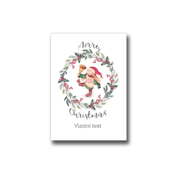 Darčeková kartička s potlačou Merry Christmas zajko
